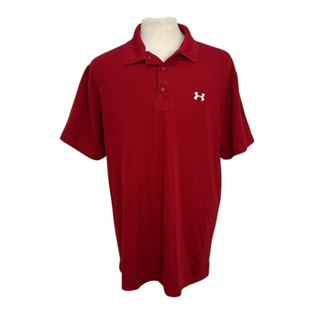Under Armour UA Polo Shirt Men's 2XL Solid Red Loose Fit Heatgear Dri-Fit Golf